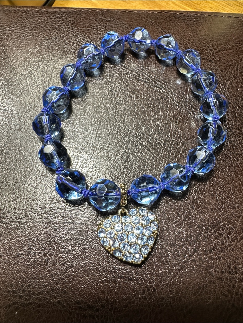 Sparkling Blue Crystal Bead Bracelet with Heart Charm